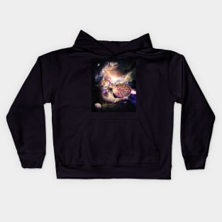 Galaxy Space Cat Reaching Pizza With Laser Kids Hoodie